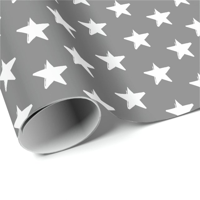 Modern dark grey and white stars pattern wrapping paper (Roll Corner)