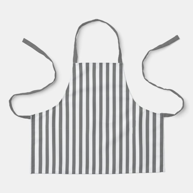 Modern Dark Grey and White Vertical Stripes Apron (Front)