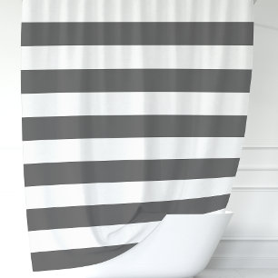 Modern Dark Grey and White Wide Stripes Shower Curtain