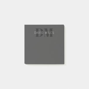 Modern Dark Grey & Black Editable Name & Monogram Post-it Notes