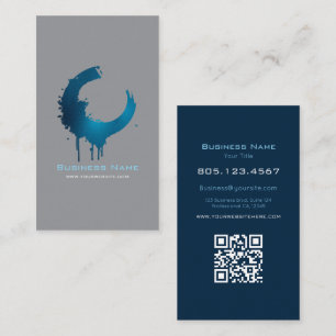 Modern Dark Grey & Blue Paint Swirl Custom Business Card