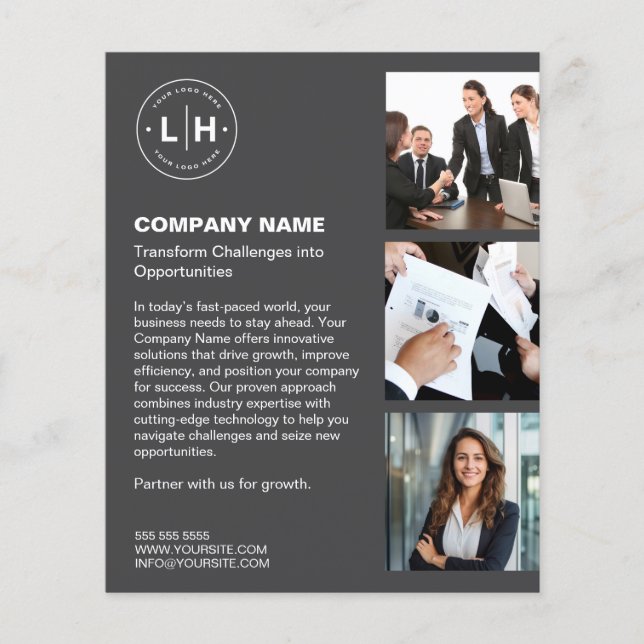 Modern Dark Grey Custom Logo Photo Business Flyer (Front)