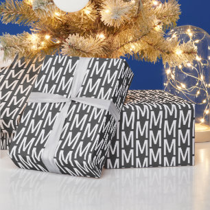 Modern dark grey custom monogram pattern elegant wrapping paper