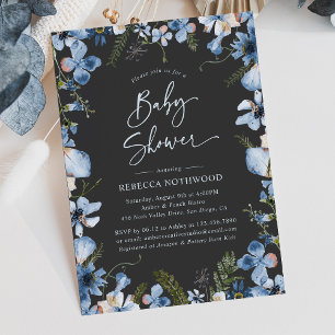 Modern Dark Grey Dusty Blue Boy Baby Shower Invitation