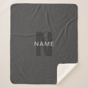 Modern Dark Grey Editable Monogram Design Template Sherpa Blanket