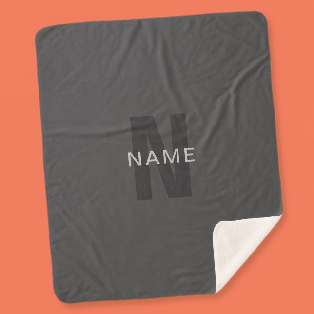 Modern Dark Grey Editable Monogram Design Template Sherpa Blanket (Creator Uploaded)