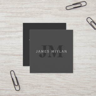 Modern Dark Grey Editable Monogram Design Template Square Business Card