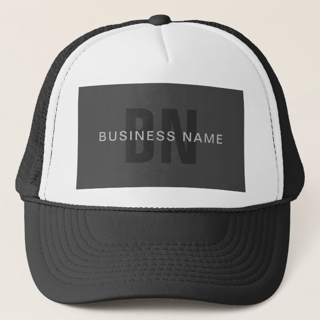 Modern Dark Grey Editable Monogram Design Template Trucker Hat (Front)