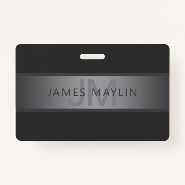 Modern Dark Grey Gradient Name or Business Name  ID Badge (Front)