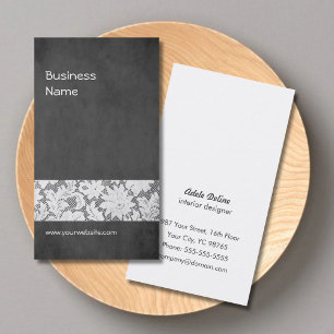 Modern Dark Grey Lace Interior Designer Business Card