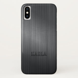 Modern Dark Grey Metallic Texture Monogram iPhone X Case