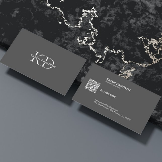 Modern Dark Grey Monogram Professional  Business Card (Creator Uploaded)