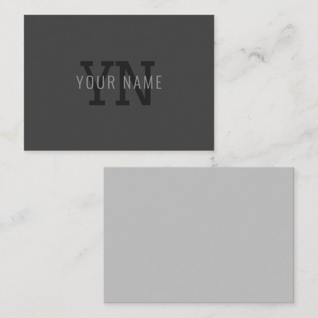 Modern Dark Grey Monogrammed Name (or other text) Card (Front/Back)