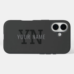 Modern Dark Grey Monogrammed Name (or other text) iPhone 16 Case