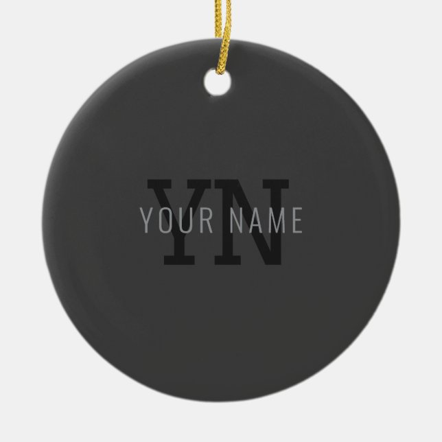 Modern Dark Grey Monogrammed Name (or other text) Ceramic Ornament (Front)