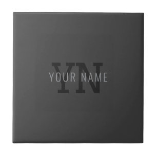 Modern Dark Grey Monogrammed Name (or other text) Ceramic Tile