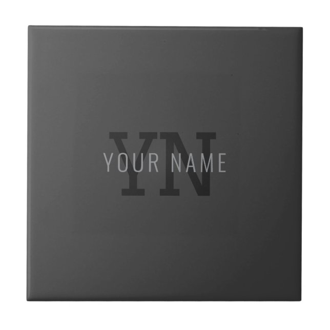 Modern Dark Grey Monogrammed Name (or other text) Ceramic Tile (Front)