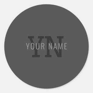 Modern Dark Grey Monogrammed Name (or other text) Classic Round Sticker