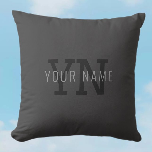 Modern Dark Grey Monogrammed Name (or other text) Cushion (Creator Uploaded)