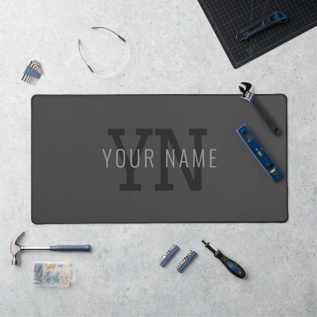 Modern Dark Grey Monogrammed Name (or other text) Desk Mat (Workstation)