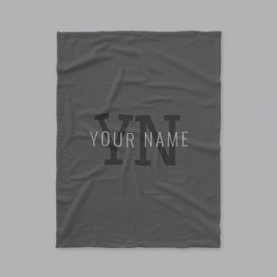 Modern Dark Grey Monogrammed Name (or other text) Fleece Blanket