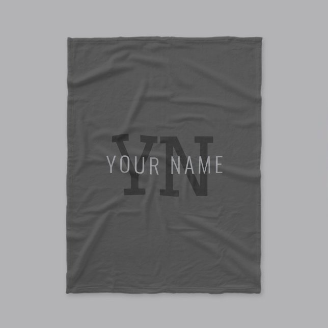 Modern Dark Grey Monogrammed Name (or other text) Fleece Blanket (Creator Uploaded)