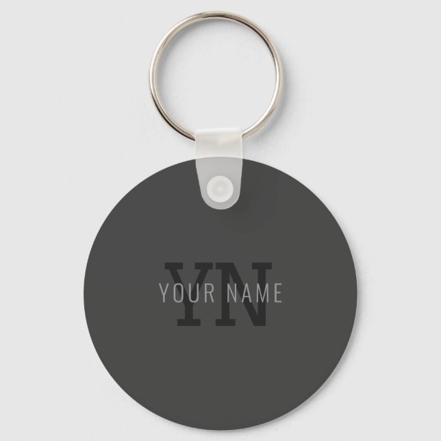Modern Dark Grey Monogrammed Name (or other text) Key Ring (Front)