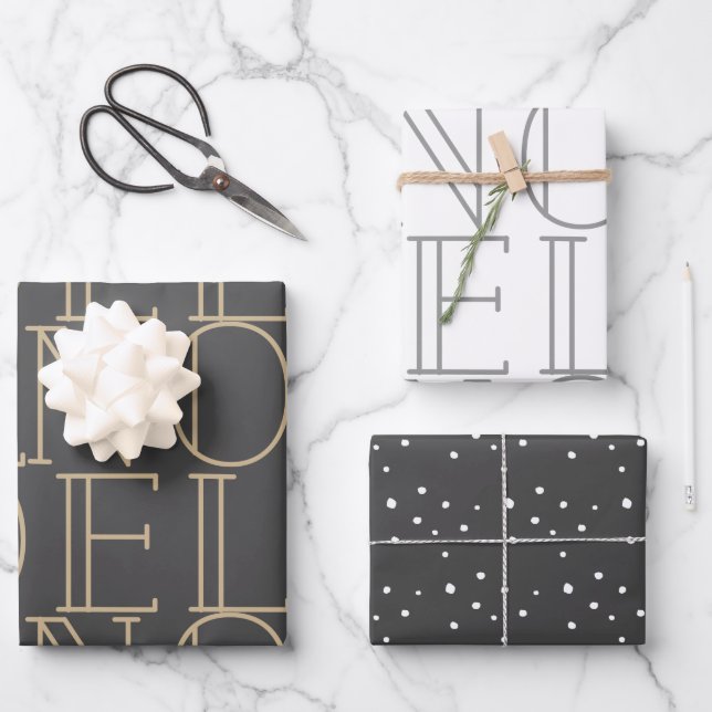Modern Dark Grey NOEL Wrapping Paper Sheets (Front)