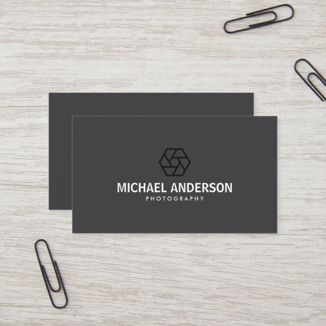 Modern, dark grey photography business card (Front/Back In Situ)