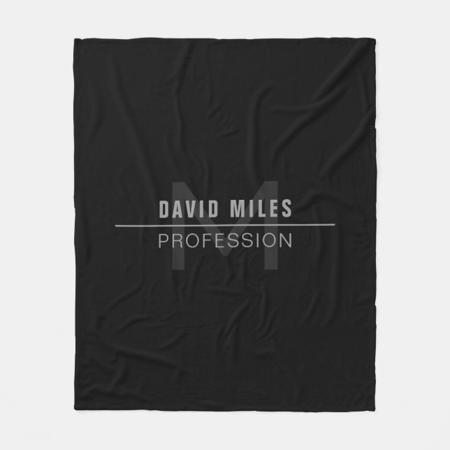 Modern Dark Grey Professional Name  Fleece Blanket (Front)