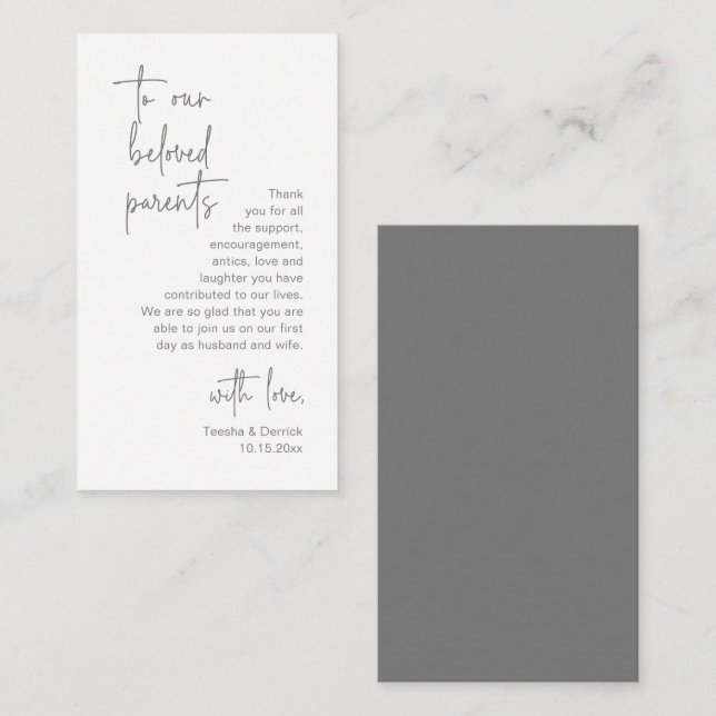 Modern Dark Grey Script, Wedding Thank you  Enclosure Card (Front/Back)