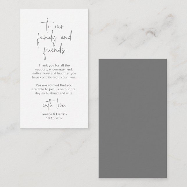 Modern Dark Grey Script, Wedding Thank you Enclosure Card (Front/Back)