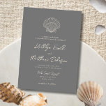 Modern Dark Grey Shell Beach Destination Wedding Invitation<br><div class="desc">Modern Dark Grey Shell Beach Ocean Destination Wedding Invitation Card. Celebrate your special day with this elegant and beautiful wedding invitation card to beautify your special occasion. All the texts are pre-arranged for you to personalise easily and quickly with your own details. If you need further customisation or matching items,...</div>