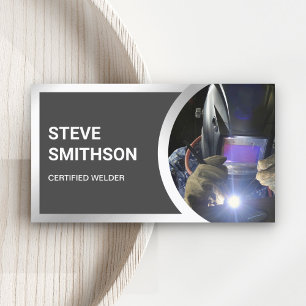 Modern Dark Grey Steel Welding Fabricator Welder Business Card