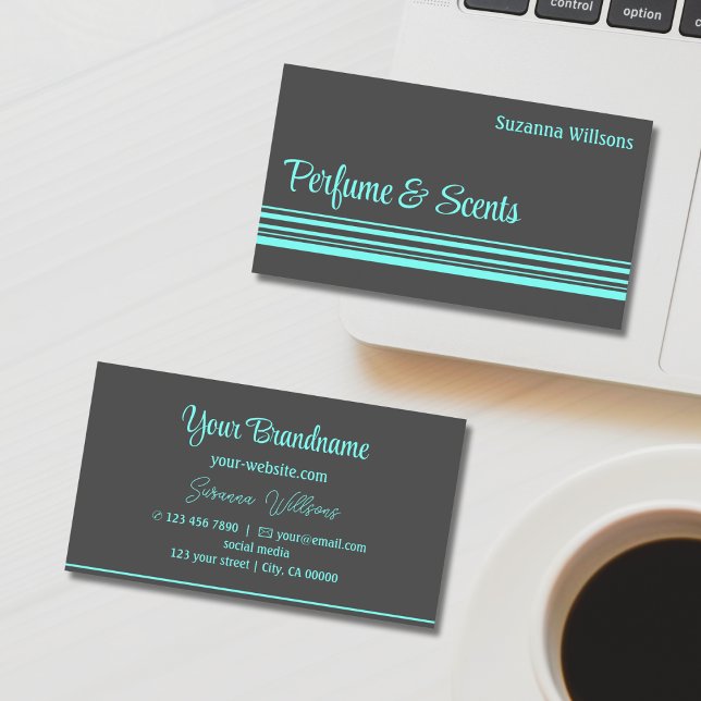 Modern Dark Grey Teal Stripes Professional Stylish Business Card (Creator Uploaded)
