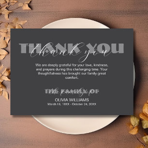 Modern Dark Grey Traditional Funeral  Thank You Card