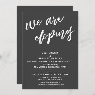 Modern Dark Grey We Are Eloping Wedding Reception Invitation