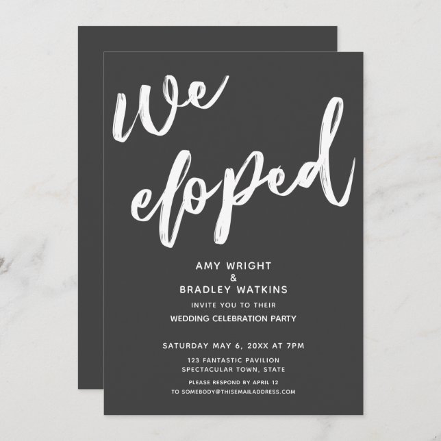 Modern Dark Grey We Eloped Wedding Reception Invitation (Front/Back)