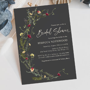 Modern Dark Grey Wildflower Bridal Shower Invitation