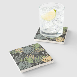 Modern dark illustration of popular indoor plants stone coaster