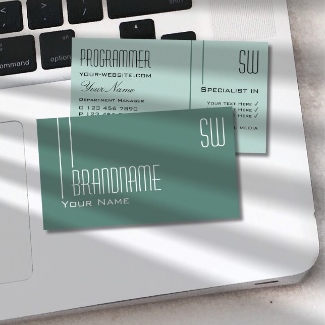 Modern Dark Light Teal with Initials Professional Business Card (Creator Uploaded)