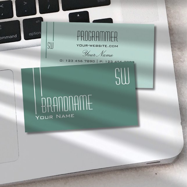 Modern Dark Light Teal with Monogram Professional Business Card (Creator Uploaded)