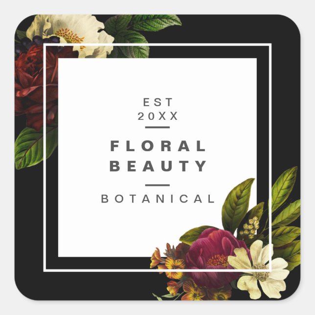 Modern Dark Moody Botanical Greenery Square Sticker (Front)