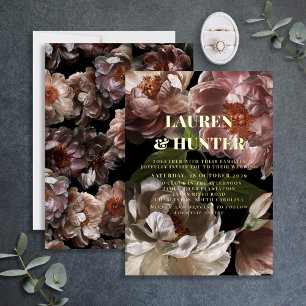 Modern Dark Moody Pink Botanical Wedding Gold