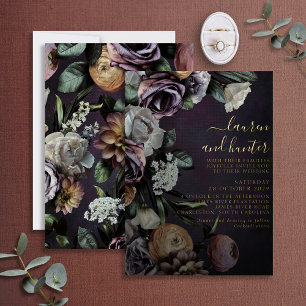 Modern Dark Moody Purple Floral Wedding Gold