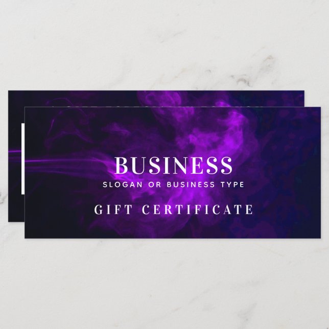 Modern Dark & Moody Purple Smoke Gift Certificate (Front/Back)