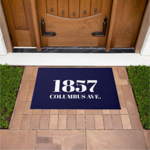 Modern dark navy blue and white elegant doormat