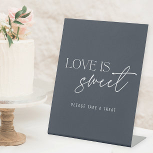 Modern Dark Navy Blue Love is Sweet Wedding Table Pedestal Sign