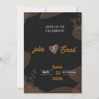 Modern Dark Navy & Gold Heart Wedding Invitation