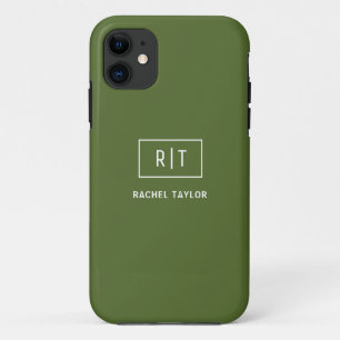 Modern Dark Olive Green Monogram iPhone 11 Case